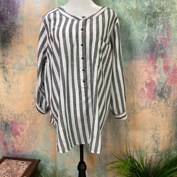 📌 Lucky Brand Cotton Block Striped Long Blouse - Picture 5 of 16